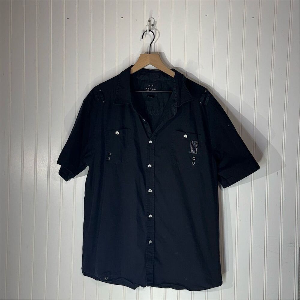Koman Lugnut Black Shirt 2XL‎ Punk Y2K Flame Logo Button Up Grunge Alt Top